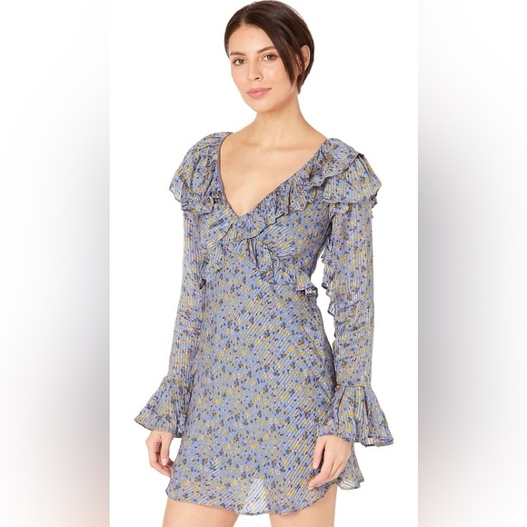Free People Dresses & Skirts - Free People Long Sleeve Empire Mini Dress Blue Size 2